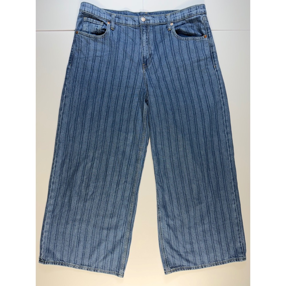 Gap Baggy Mid Rise Jeans Womens 16R 33 Striped Wide Leg UltraSoft Denim